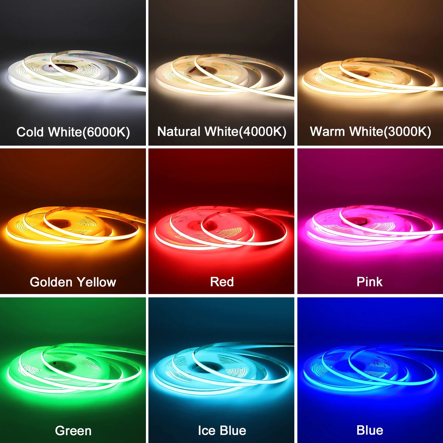 Cooleeon COB LED Strip 12V Dimmable Tape Lighting
