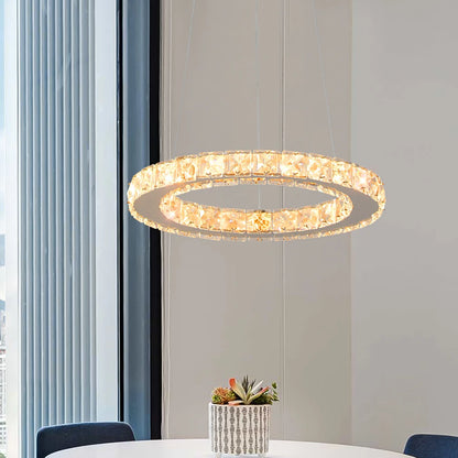 GreeLustr Modern Rings Led Pendant Light Crystal Chandelier