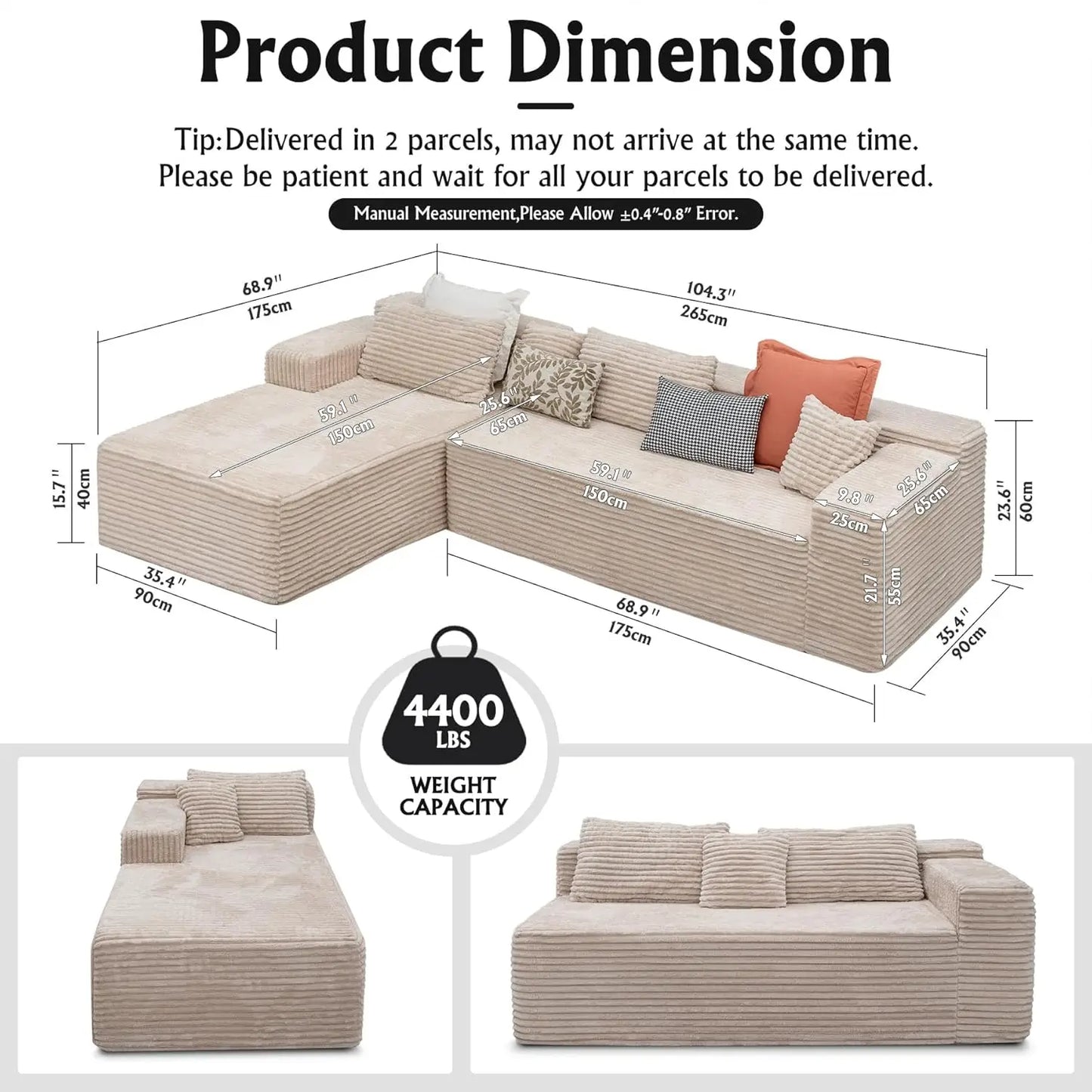 Modular L Shape Sectional Sofa With Deep Seats