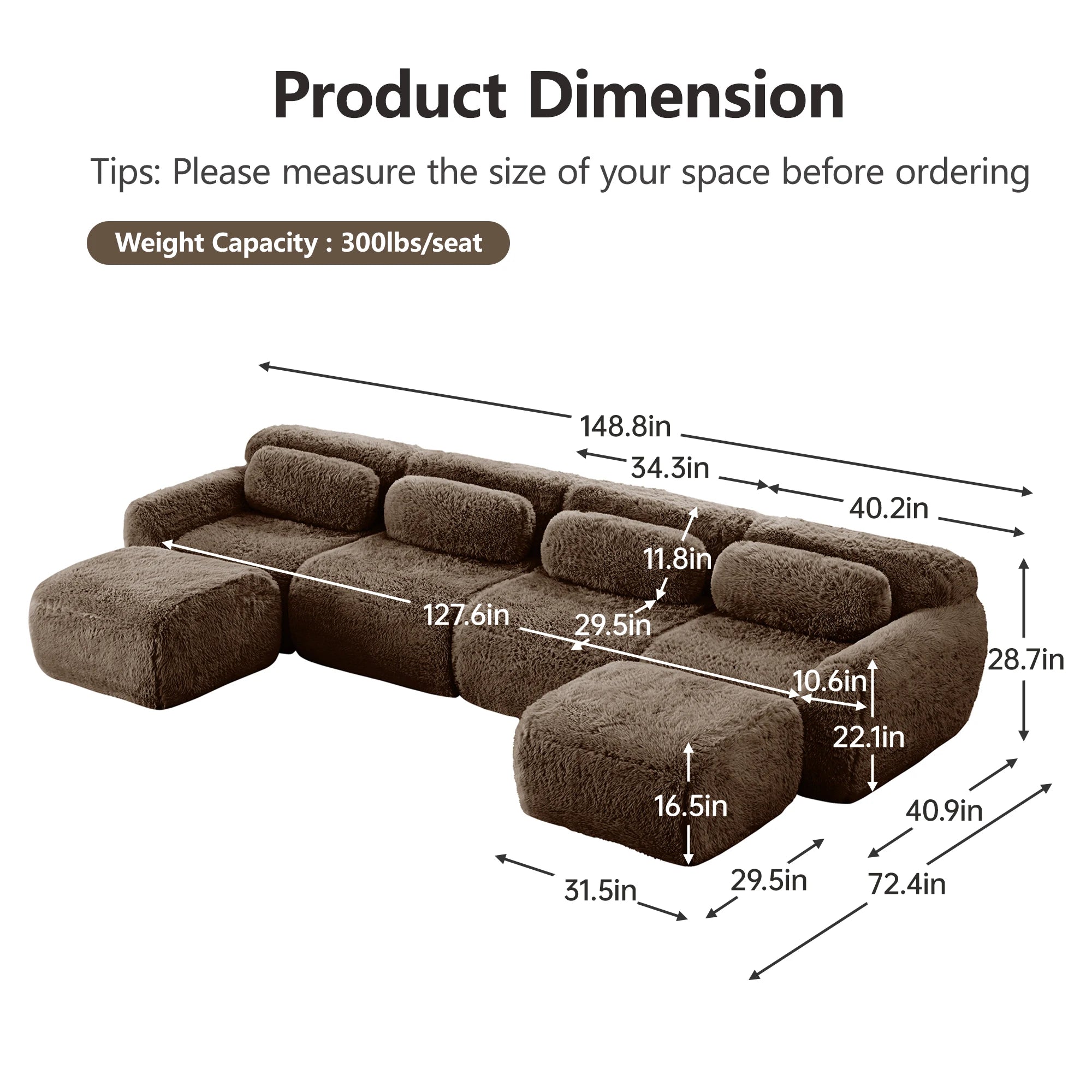 Comfortable U Shaped Modular Sofa With Ergonomic Boneless Design