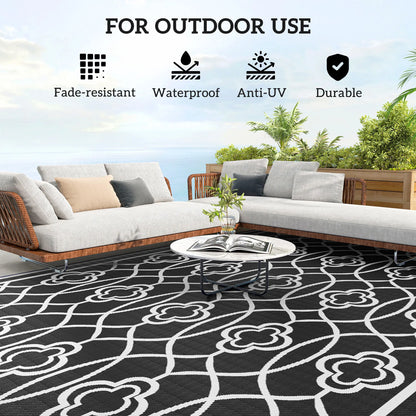 Modern Geometric Black And White Lantern Outdoor Polypropylene Floor Rug