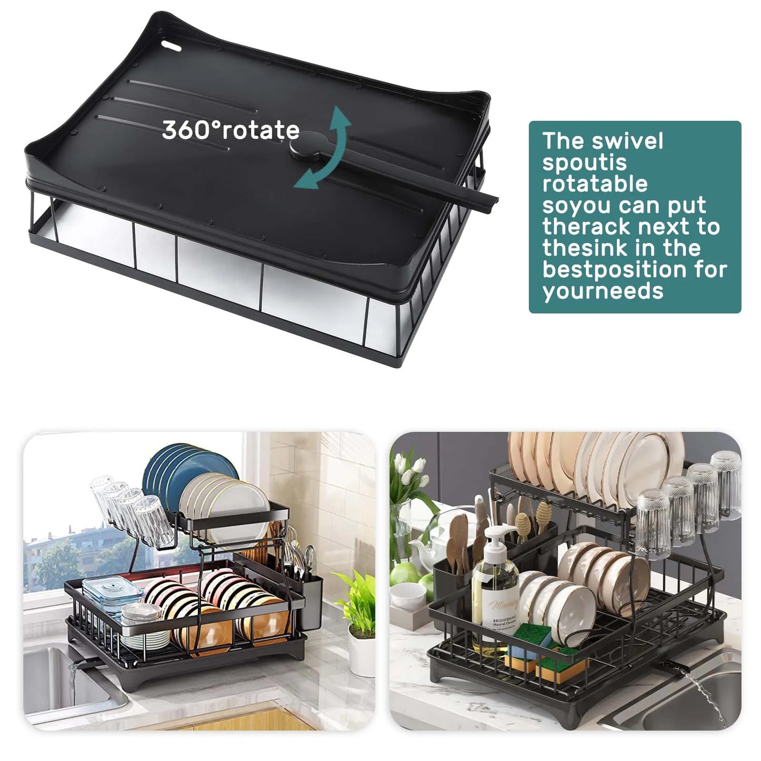 Two Tier Dish Drying Rack Removable Large Capacity for Kitchens
