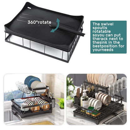 Two Tier Dish Drying Rack Removable Large Capacity for Kitchens