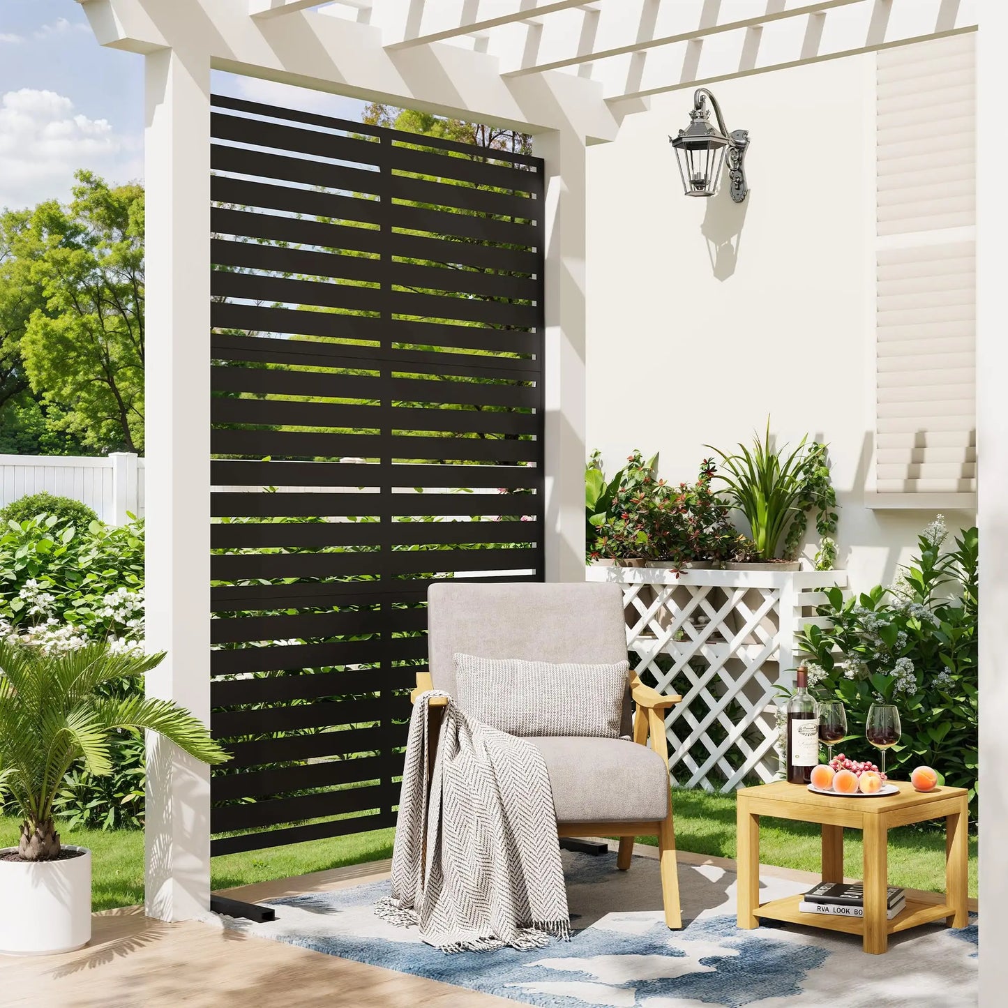HiMISS Outdoor Metal Privacy Fence Freestanding Screen With Stand