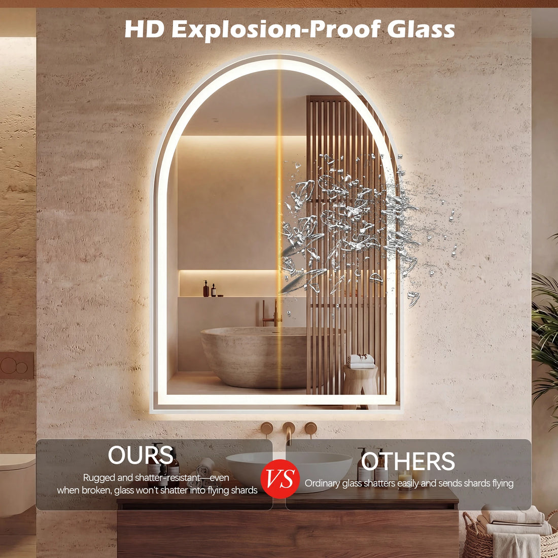 JHK Arched Led Bathroom Vanity Mirror With Backlit Memory Function