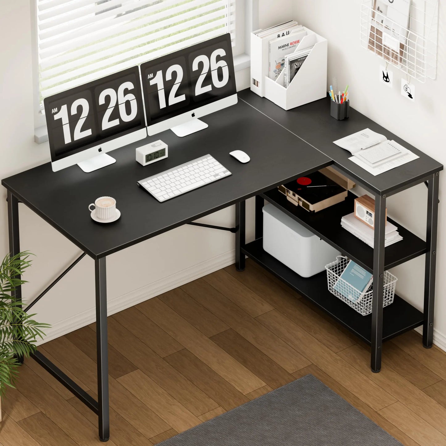 JHK L Shaped Desk With Reversible Storage Shelves For Home Office Computer Desk