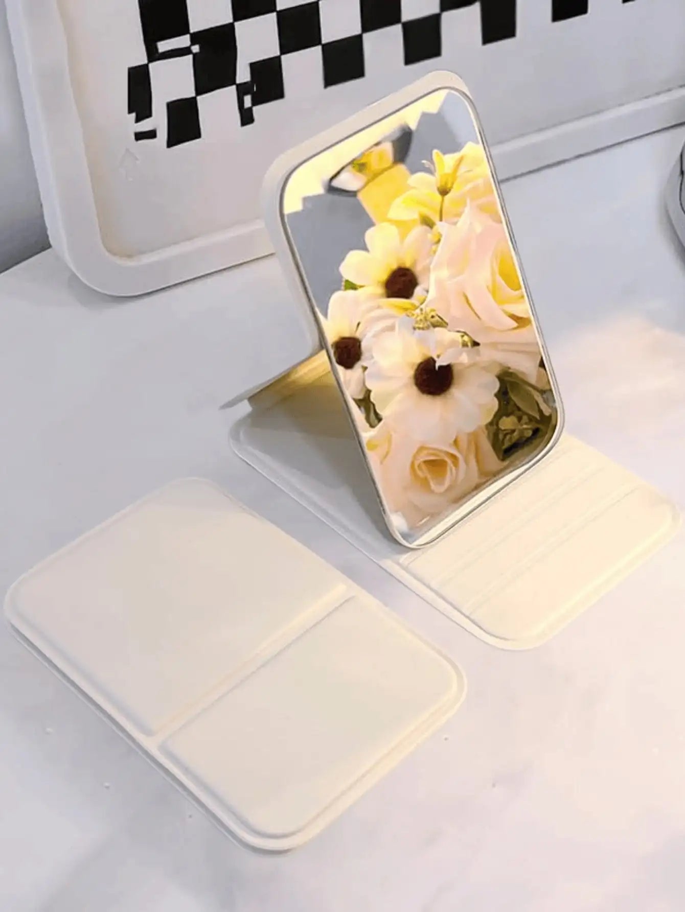 Travel Essential PU Leather Foldable Compact Makeup Mirror Portable