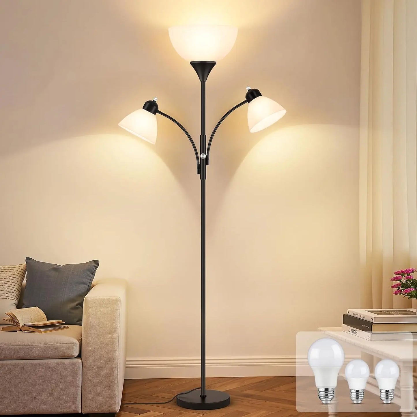 Dimmable Floor Lamp With Reading Lights No Bulbs Included