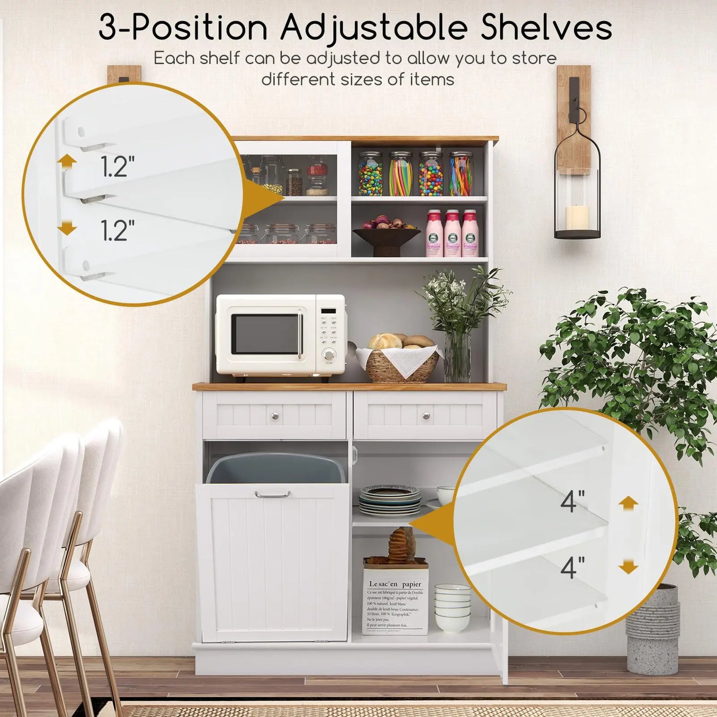 Carcase Pantry Cabinet With Tilt-Out Trash Bin And Two Drawers