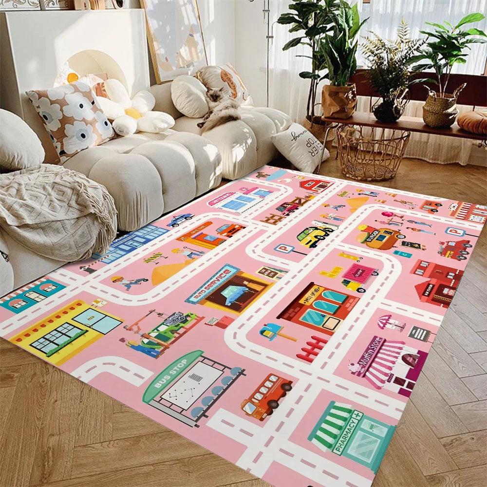 Kids Car Play Mat Rug Non Slip Traffic City Playroom