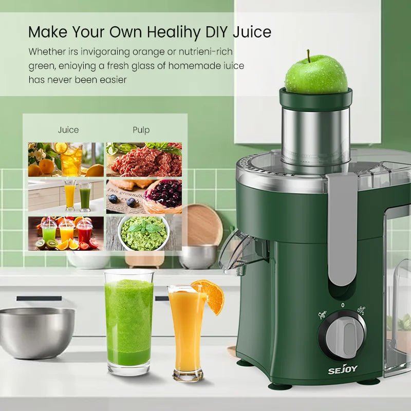 SEJOY Compact Fruits Juicer 500W Wide Mouth Centrifugal Juice Extractor