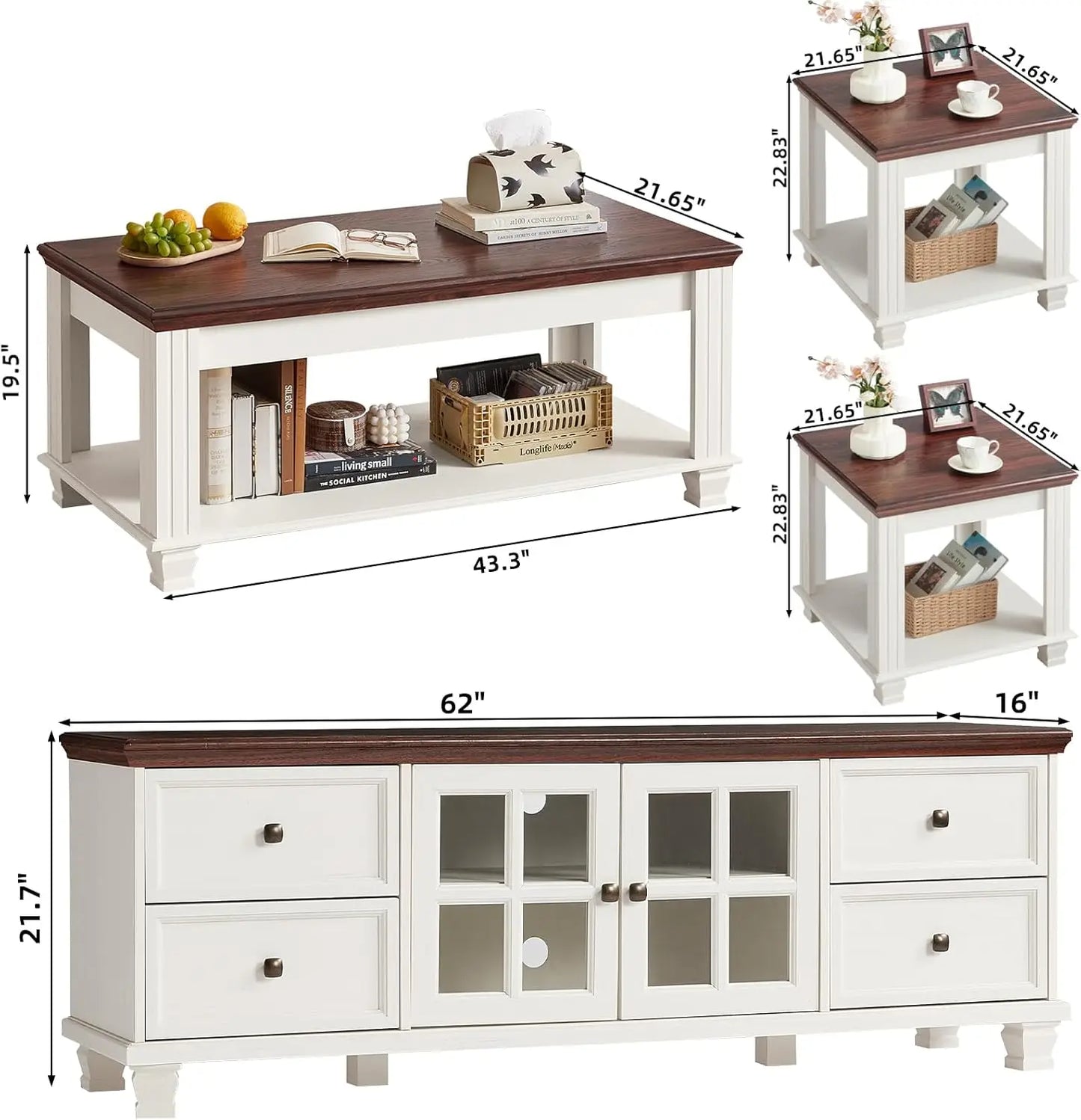 TV Stand And Coffee Table Set Rustic Wood Living Room