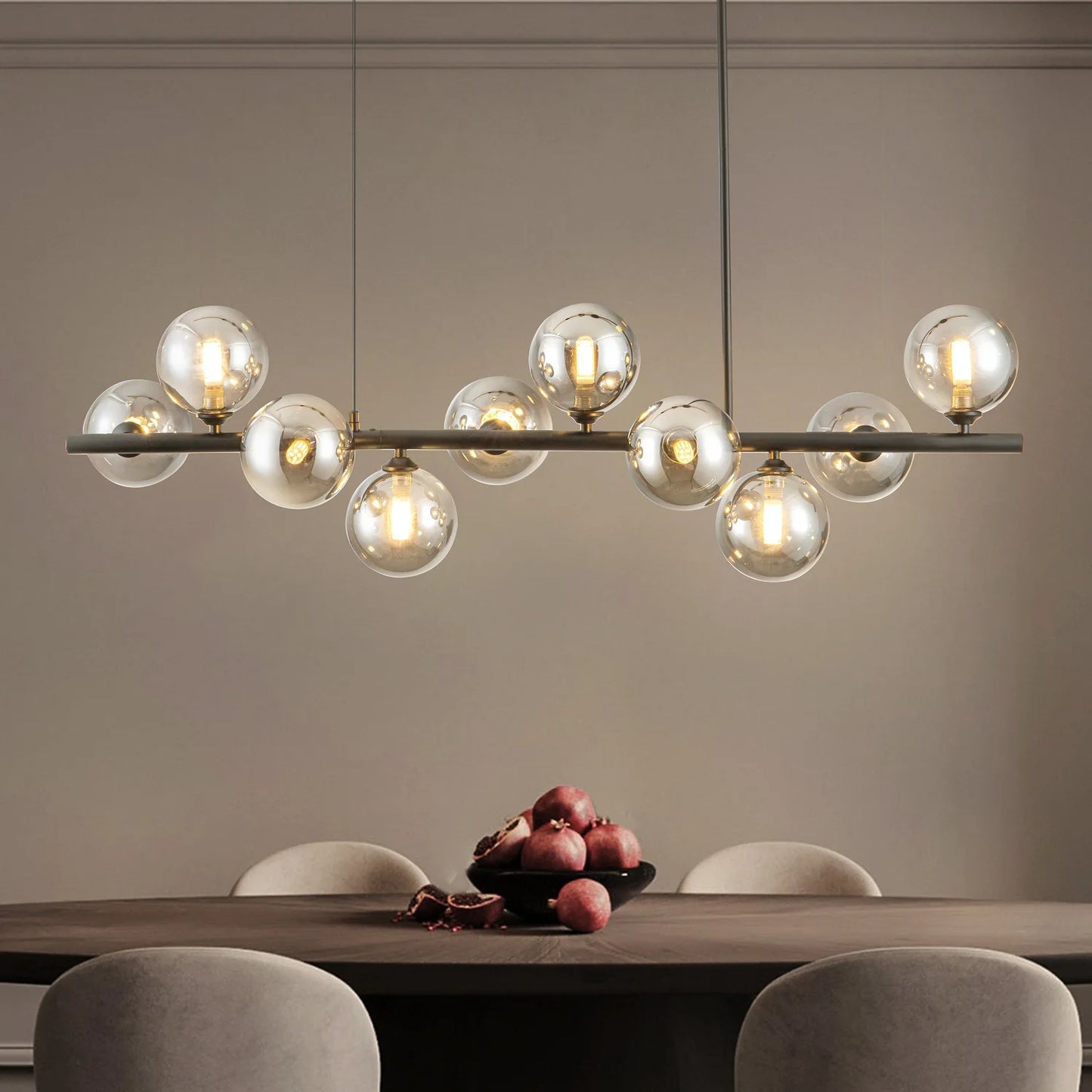 10-Light Adjustable Chandelier With Glass Globe Shades Mid-Century Modern