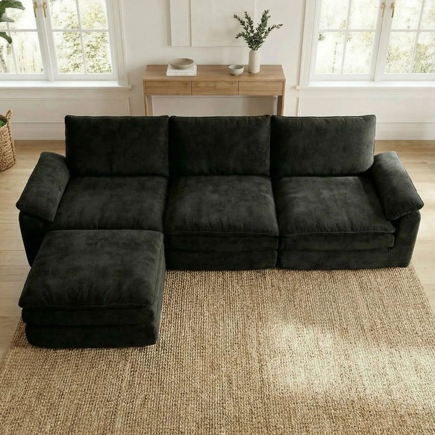 Chenille L Shaped Sectional Featuring Deep Seat And Chaise Lounge