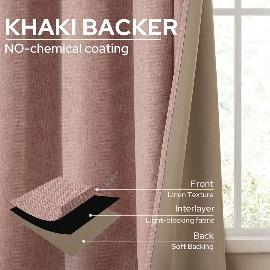 Blackout Curtains Three Panels Thick Linen Blend Textured Drapes
