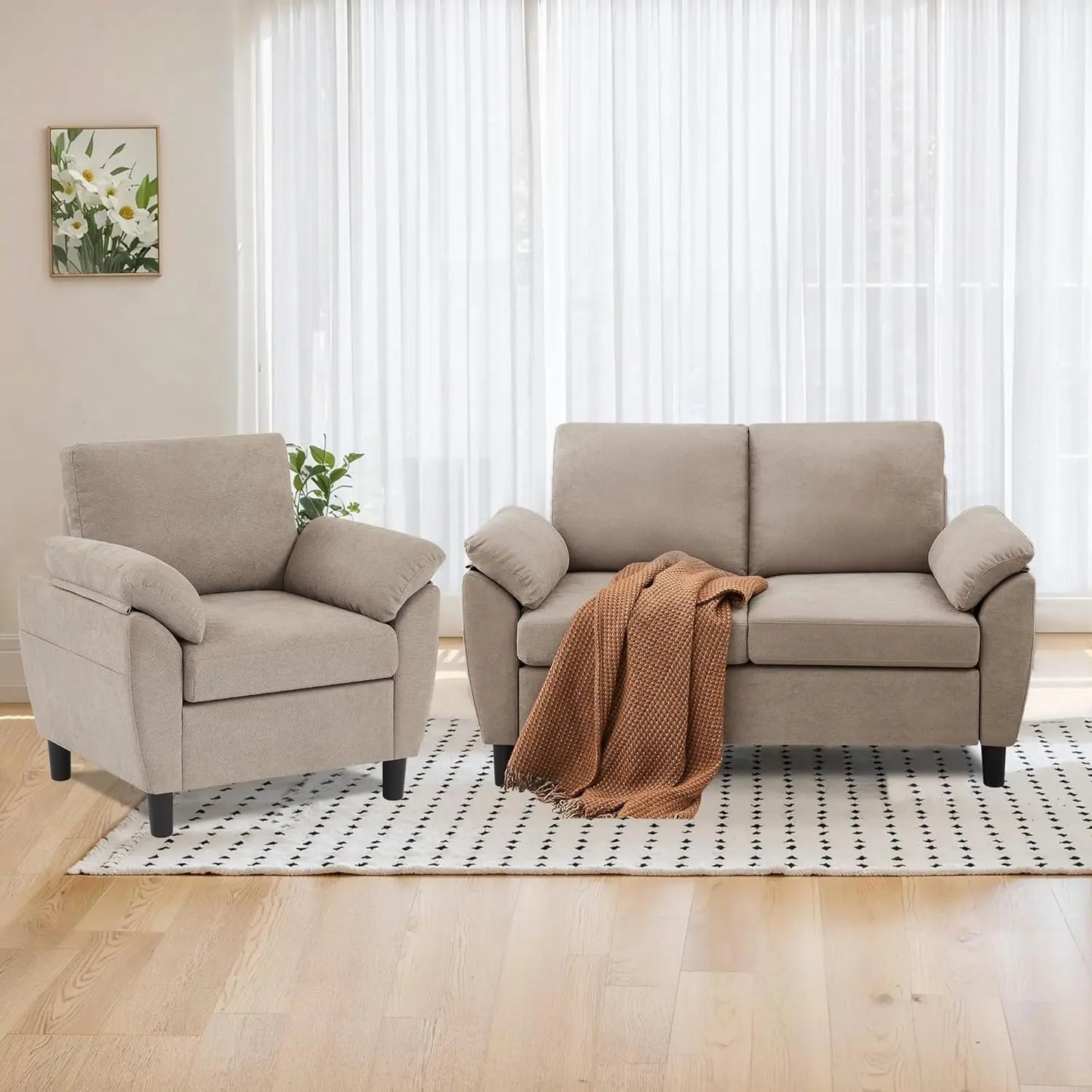 Two-Piece Linen Sectional Loveseat and Chair Set