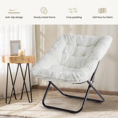 JHK Cozy Faux Fur Saucer Chair Folding Lounge Chair