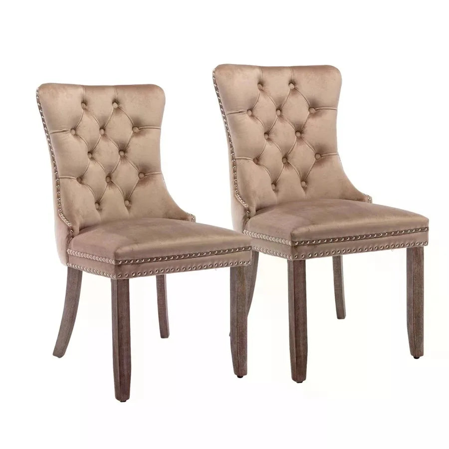Tufted Velvet Dining Chairs With Solid Wood Legs And Trim