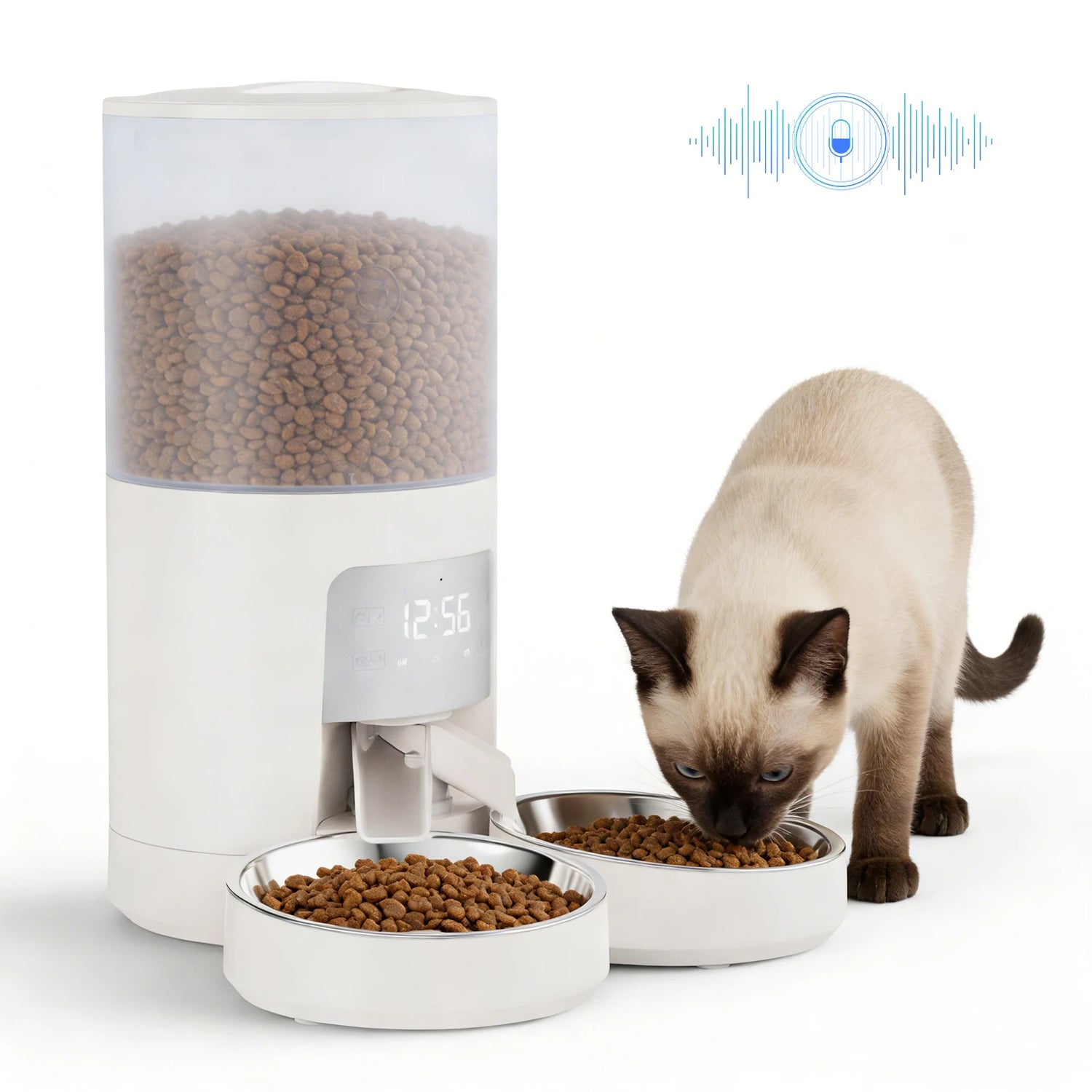 Automatic Cat Feeder With Two Stainless Bowls Timed Dispenser