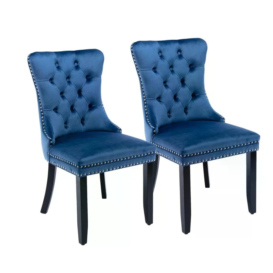 Tufted Velvet Dining Chairs With Solid Wood Legs And Trim