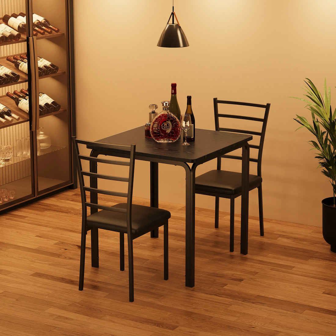 HiMiss Modern Three Piece Metal Dining Table Set For Compact Spaces
