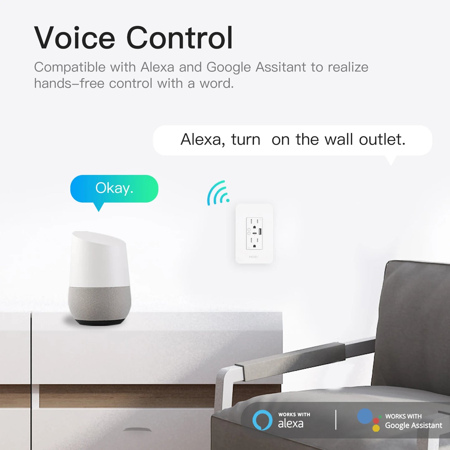 MOES WiFi Smart Power Wall Socket Featuring USB Type C