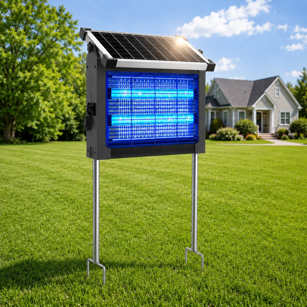 Waterproof Solar Electric Bug Zapper With Outdoor Light Sensor
