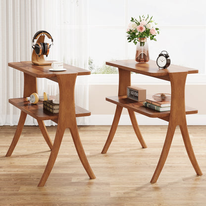 Tribesigns Side Table With 2-Tier Storage Solid Wood Legs