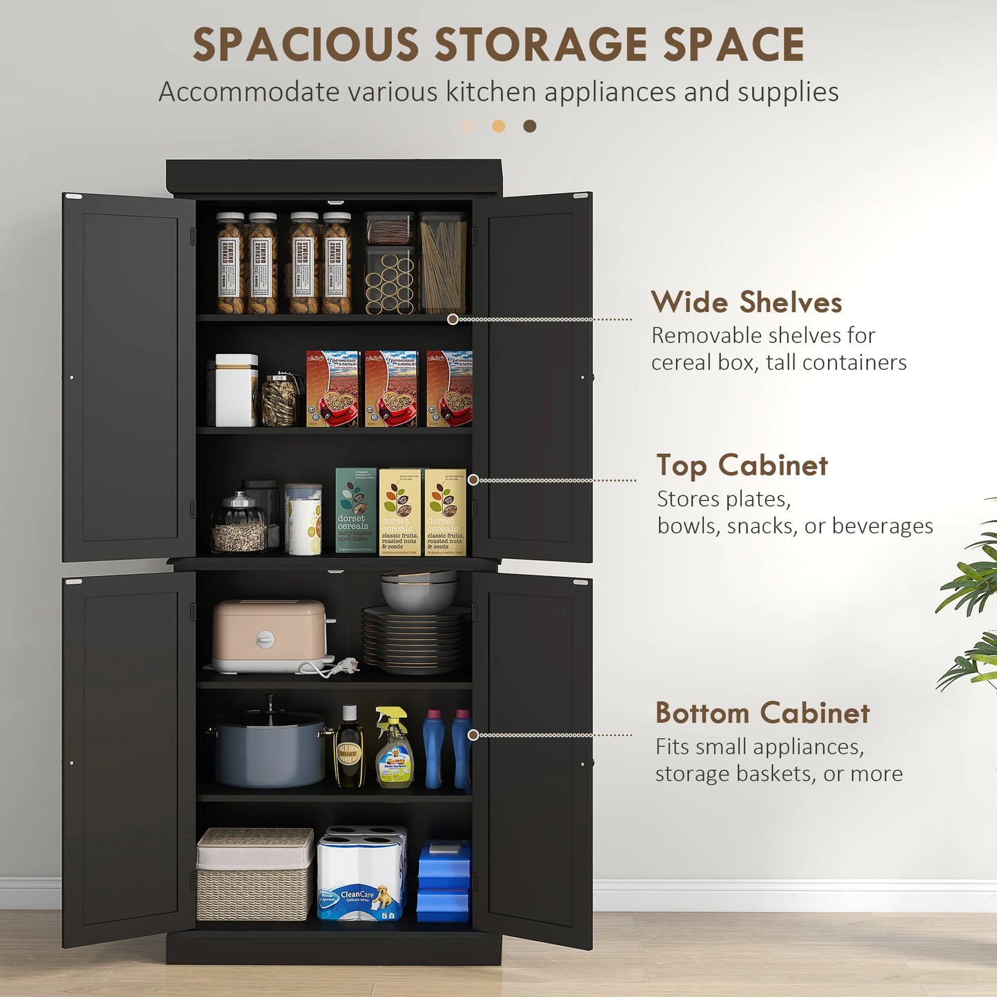 HOMCOM Modern Kitchen Pantry Cabinet With Doors And Shelves