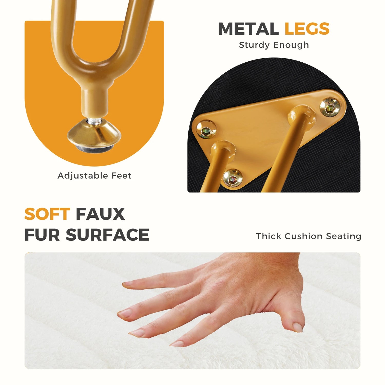 JHK Faux Fur Hidden Storage Ottoman Stools With Metal Legs