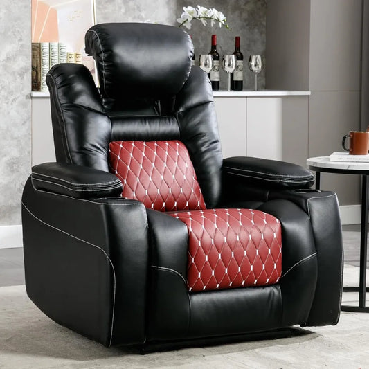 Electric Power Recliner Chair With Adjustable Headrest Faux Leather Theater