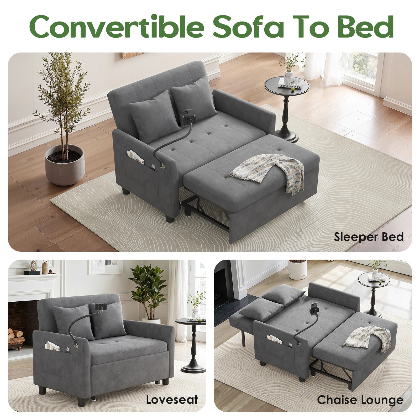 Someet Convertible Sleeper Chair Bed With USB Port