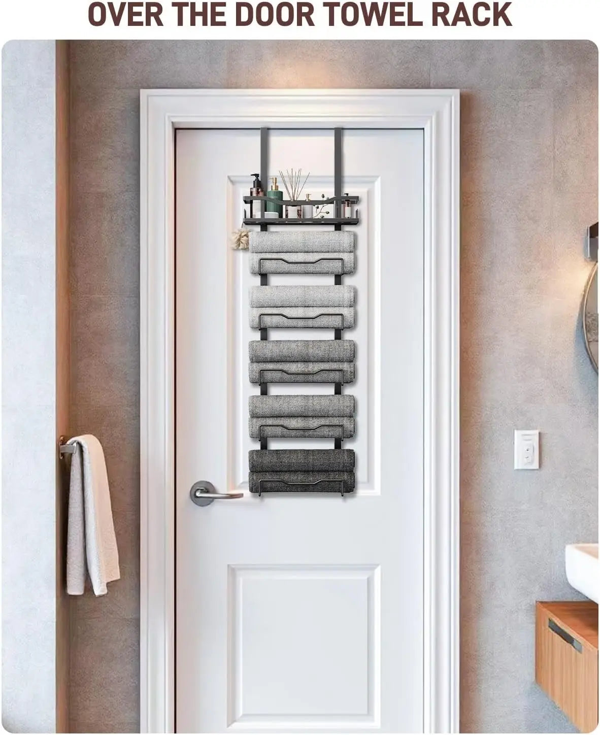 XIUWO 6 Tier Over Door Towel Rack No Drill Organizer