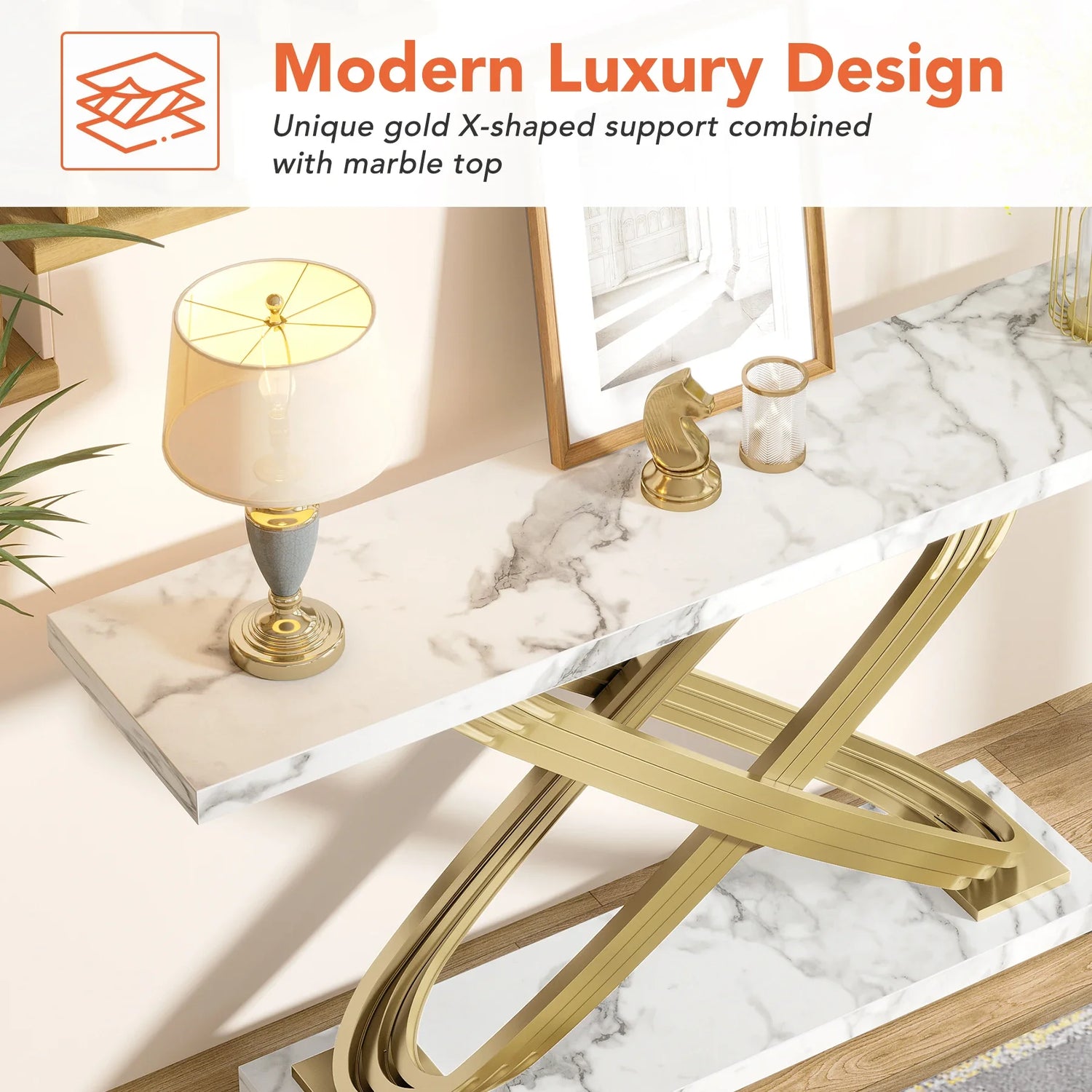 Tribesigns Modern Console Table Faux Marble Finish Entryway Sofa Table