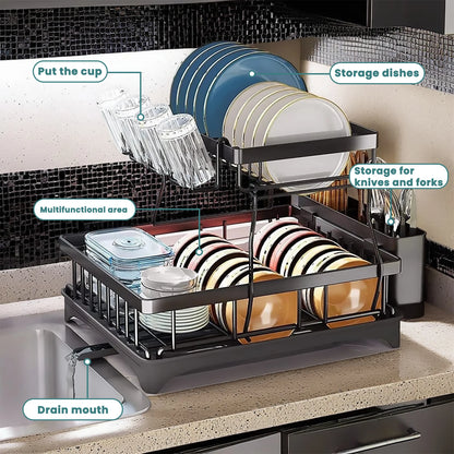 Two Tier Dish Drying Rack Removable Large Capacity for Kitchens