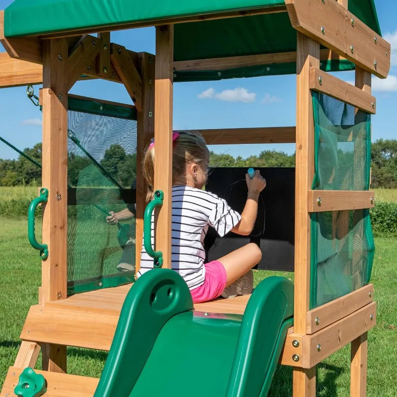 Buckley Hill Cedar Wood Swing Set With Wave Slide Chalkboard