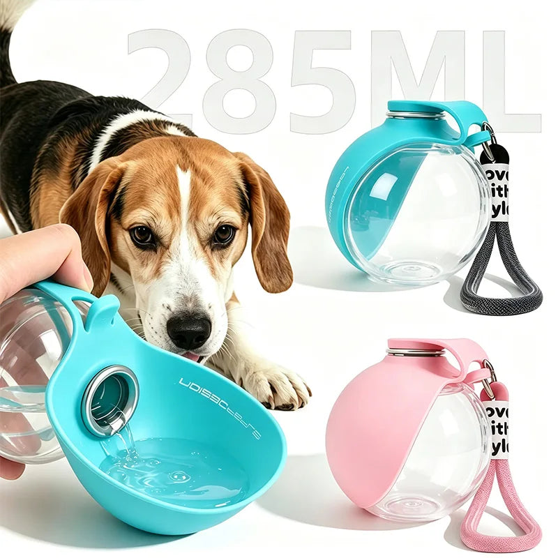 2-In-1 Portable Dog Water Bottle With Lanyard Foldable Silicone Bowl