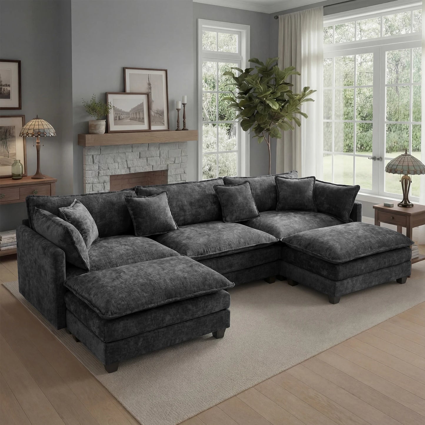 Modular Sectional Sofa With Ottoman For Living Room